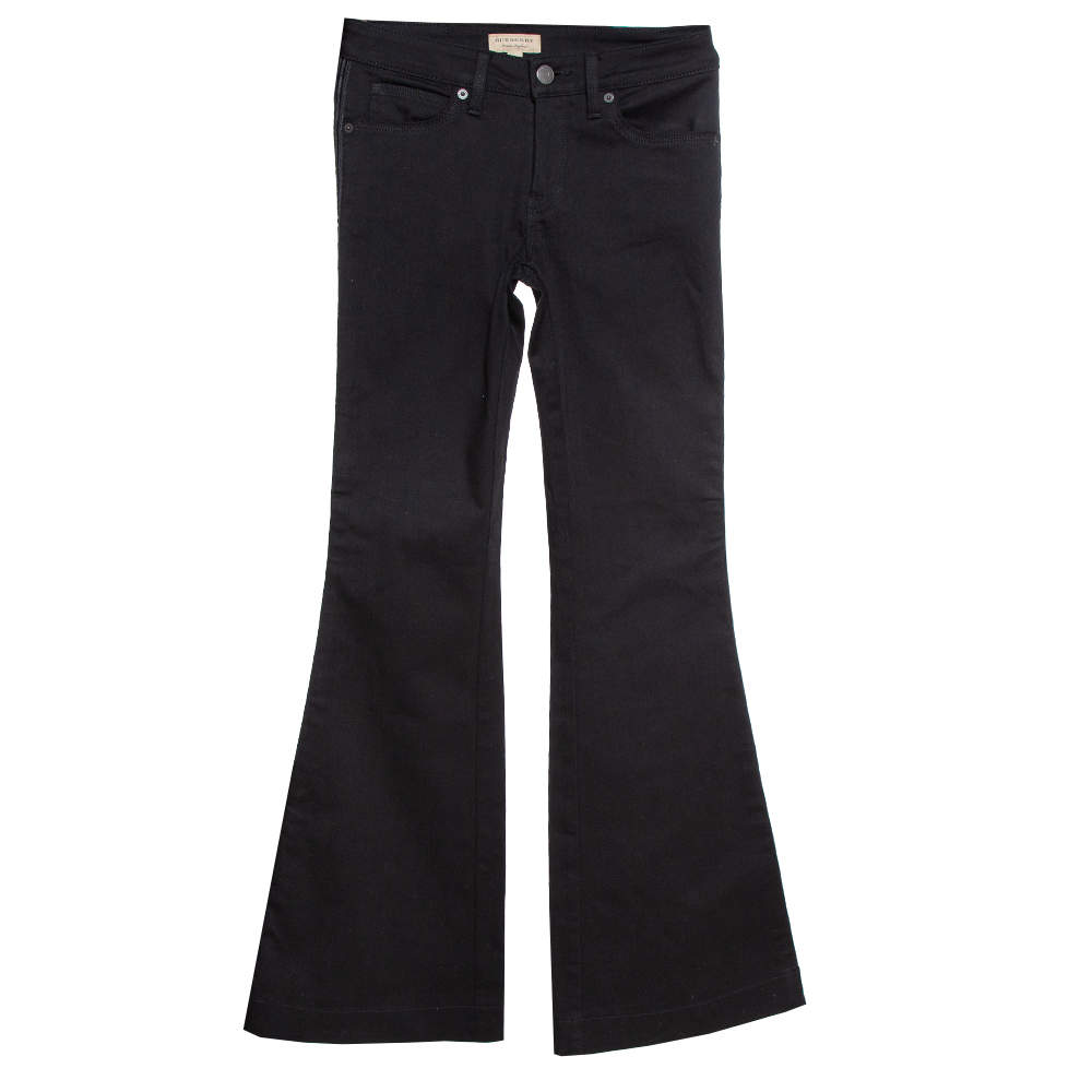 مملوكة مسبقًا بنطلون جينز بربري فضفاض حافة مضفرة دنيم أسود S