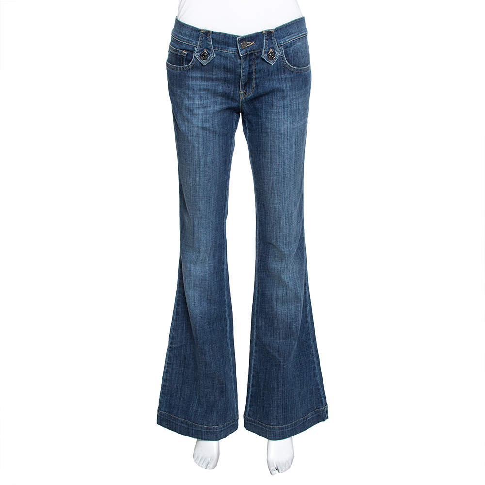 Pre Owned Burberry Blue Medium Washed Denim Flared Leg Jeans M