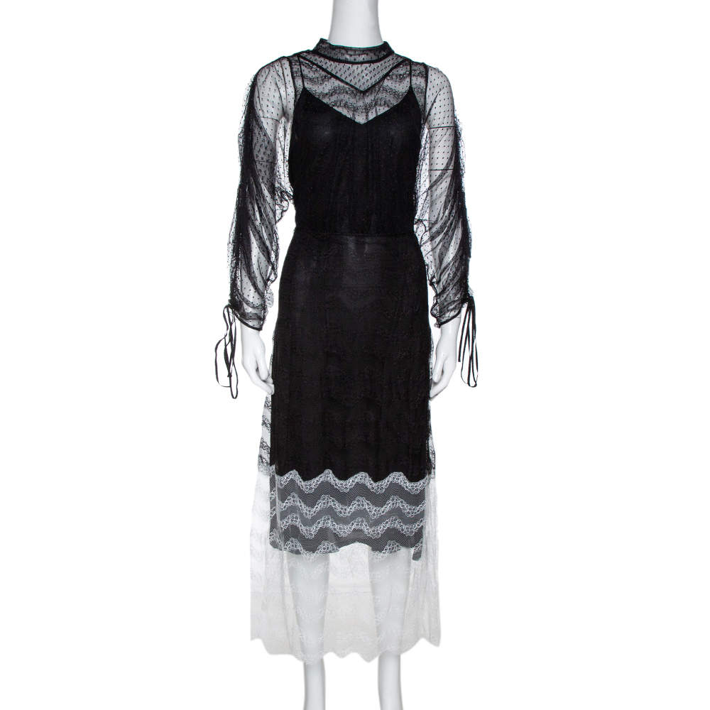 مملوكة مسبقًا Burberry Color Block Tulle Fawne Midi Dress L