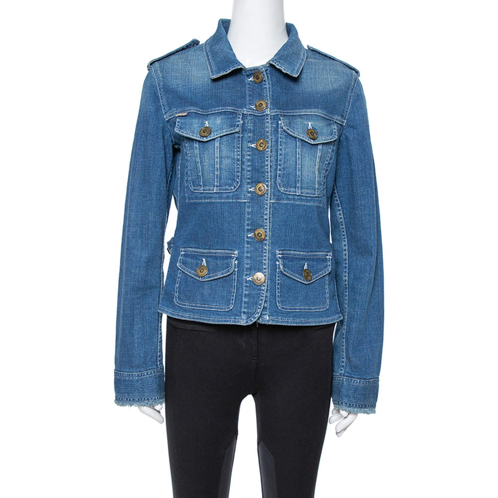 Pre Owned Burberry Vintage Denim Patch Pocket Detail Jacket M