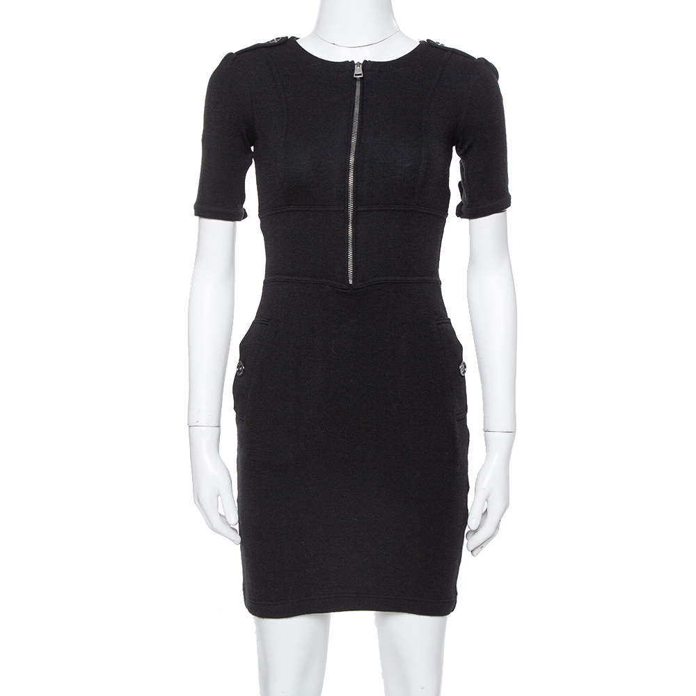 مملوكة مسبقًا Burberry Black Wool Front Zip Midi Dress XS