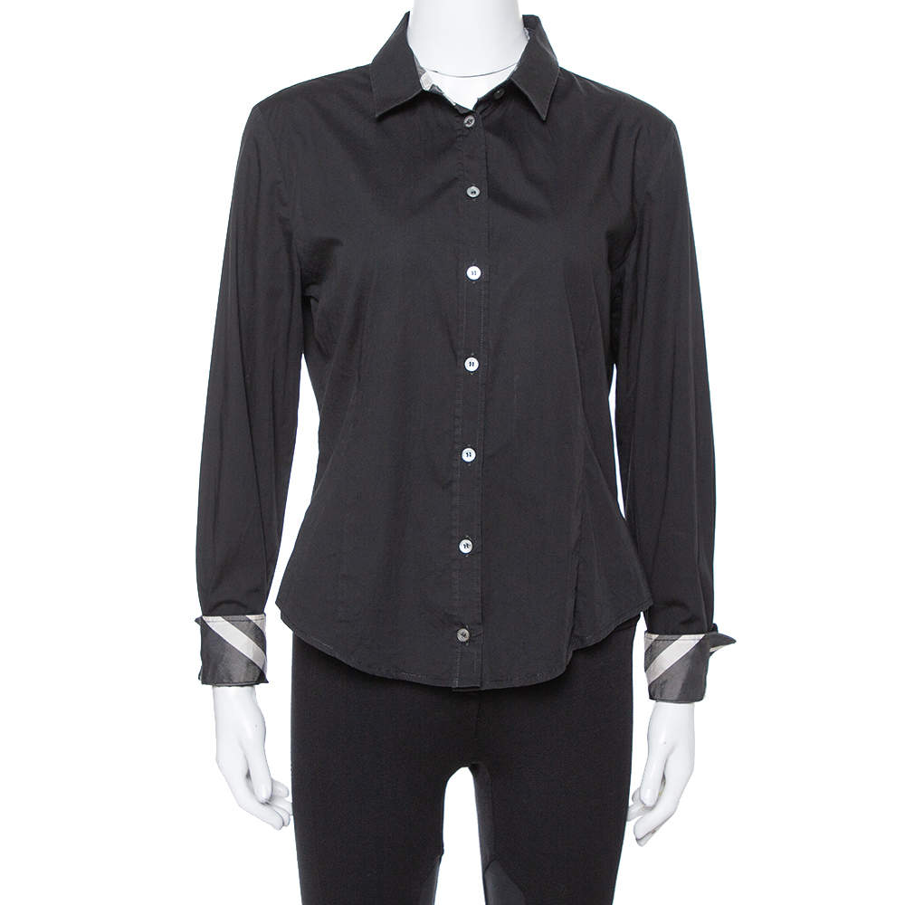 Burberry Black Stretch Cotton Long Sleeve Shirt M