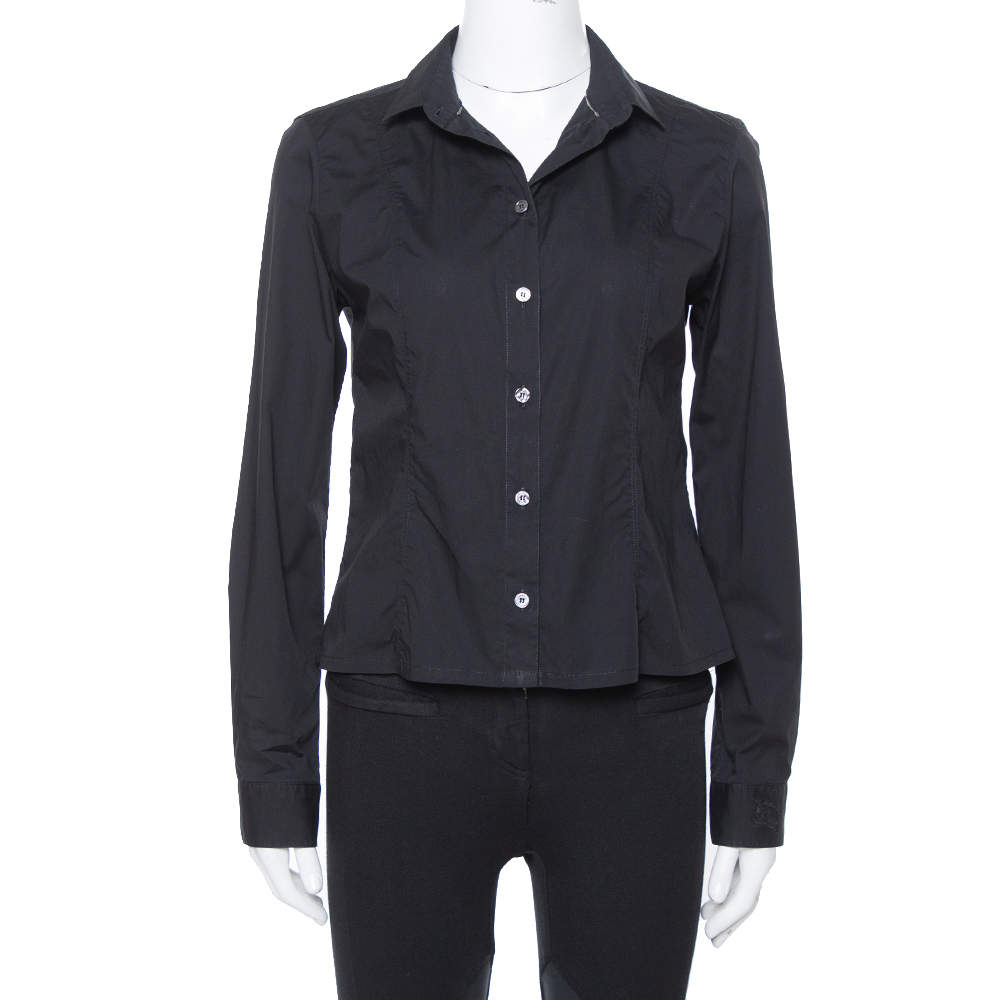 Burberry Black Stretch Cotton Long Sleeve Shirt M