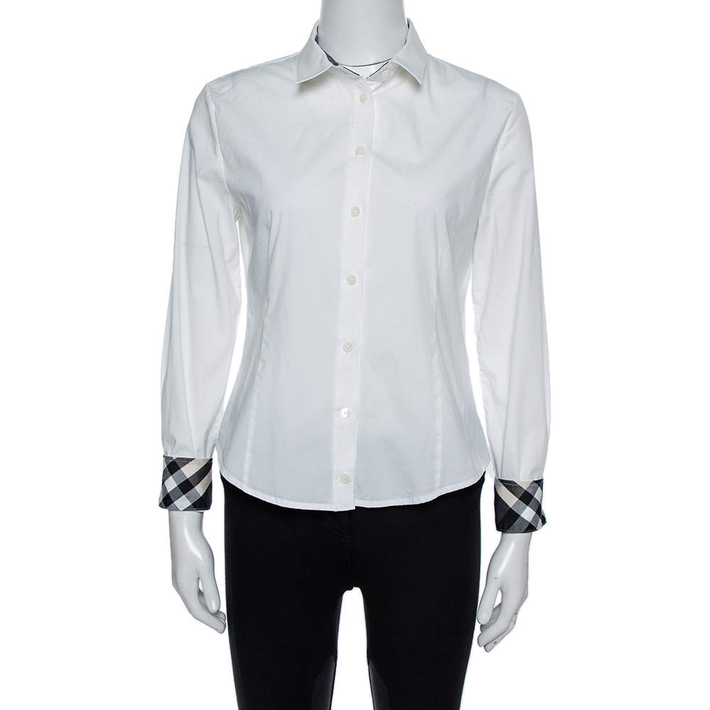 Burberry Brit White Stretch Cotton Long Sleeve Shirt M