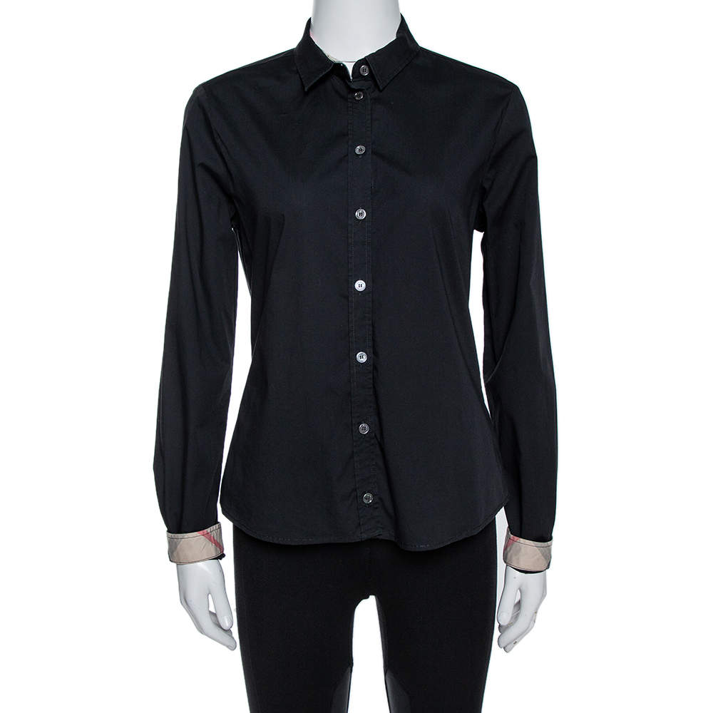 Pre Owned Burberry Brit Black Stretch Cotton Long Sleeve Shirt M