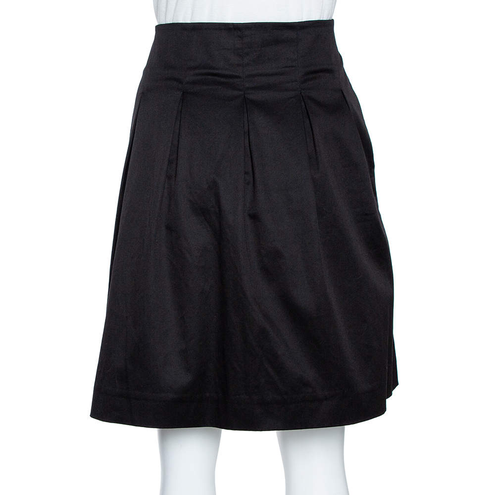 Pre Owned Burberry Black Cotton Pleated Skirt S