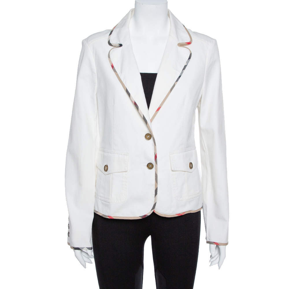 Pre Owned جاكيت بليزر بربري دينم قطن أبيض
