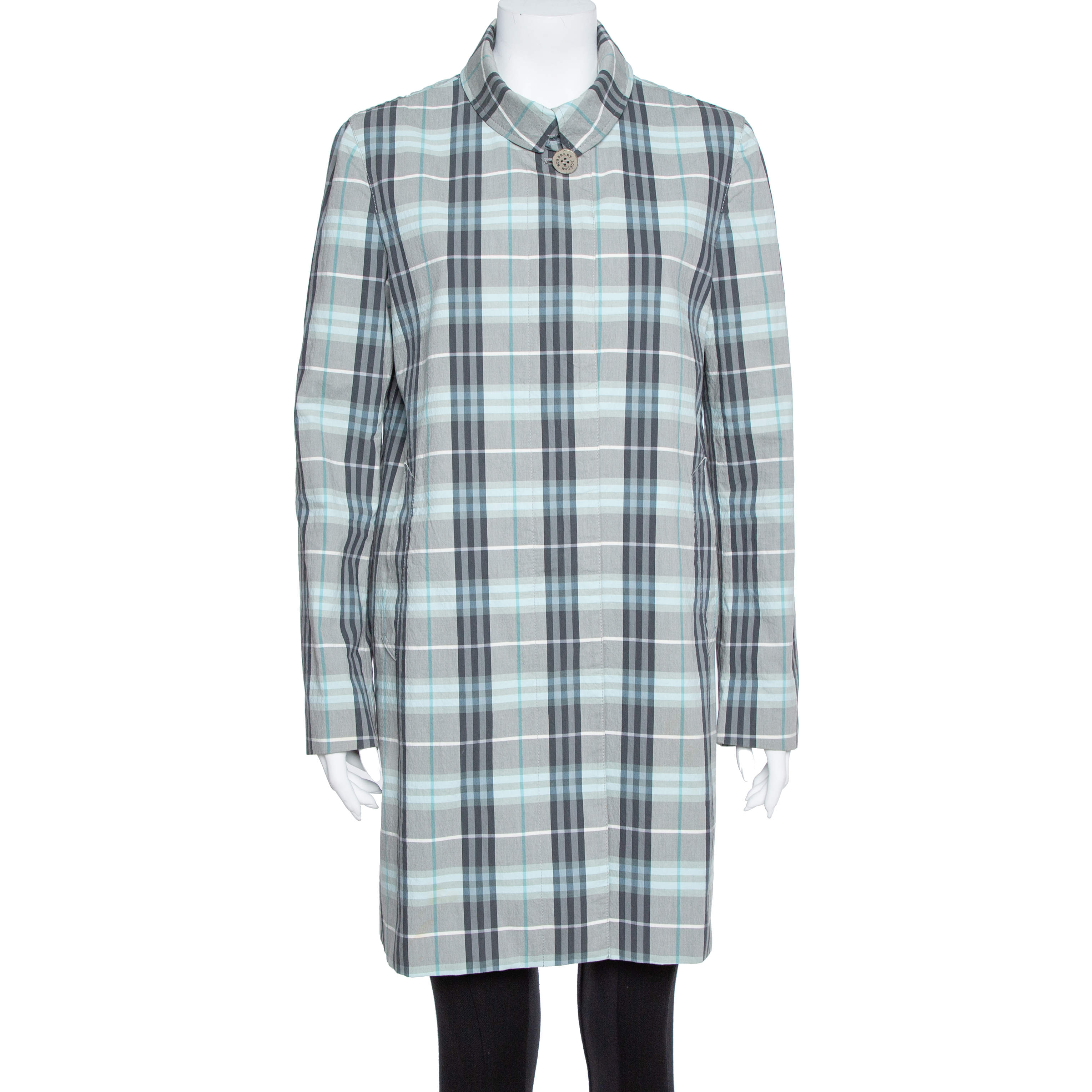 Pre Owned Burberry London Blue Cotton Nova Check Coat M