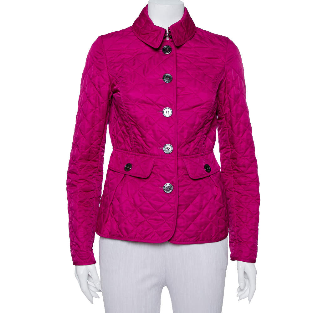 Pre Owned Burberry Brit Fuschia Pink Synthetic Quilted Jacket S