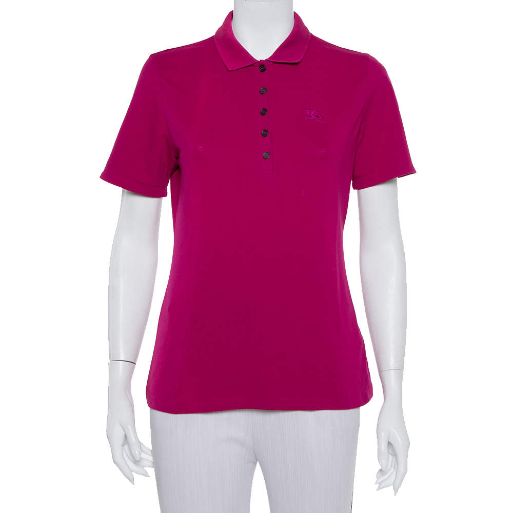 Pre Owned Burberry Brit Pink Logo Detail Polo T-Shirt M