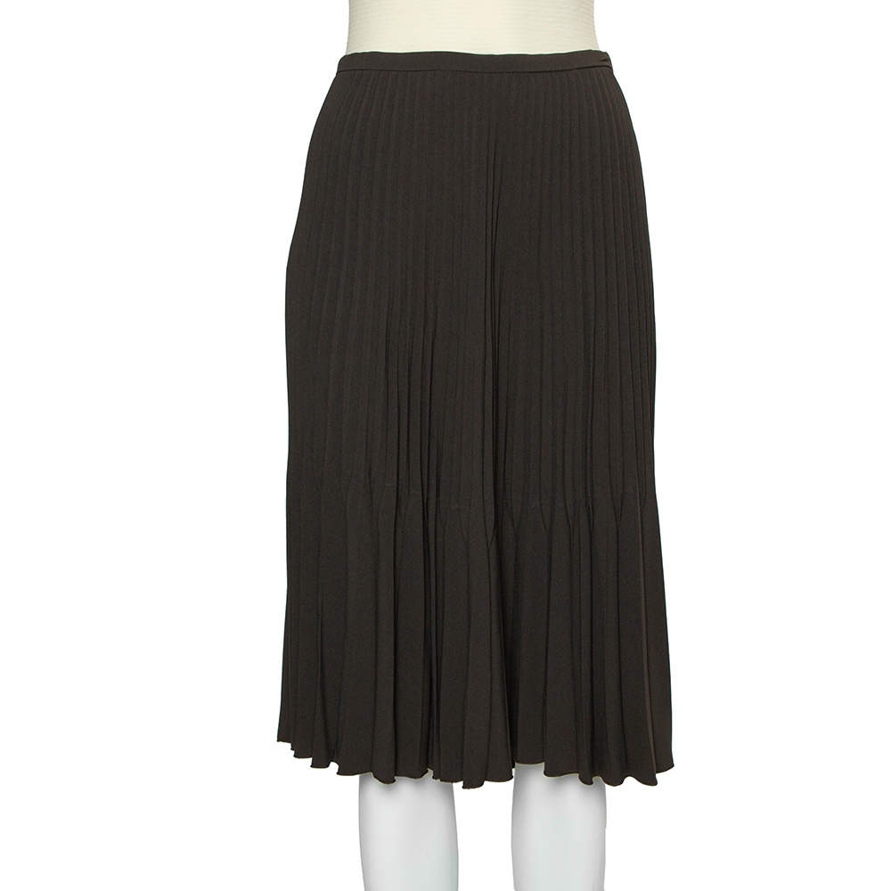 Pre Owned Burberry Dark Green Crepe Pleated Short Skirt L