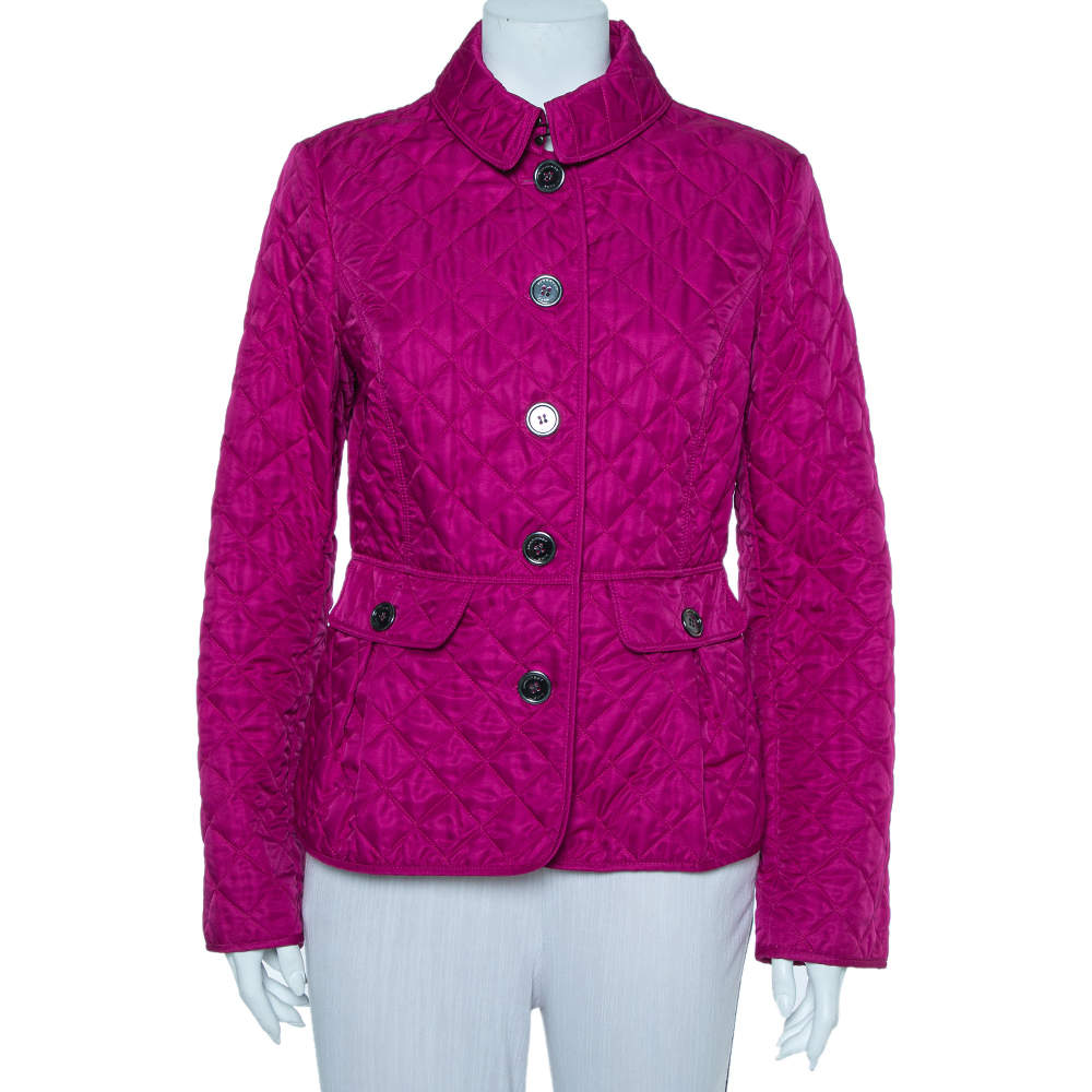 Pre Owned Burberry Brit Fuschia Pink Synthetic Quilted Jacket L