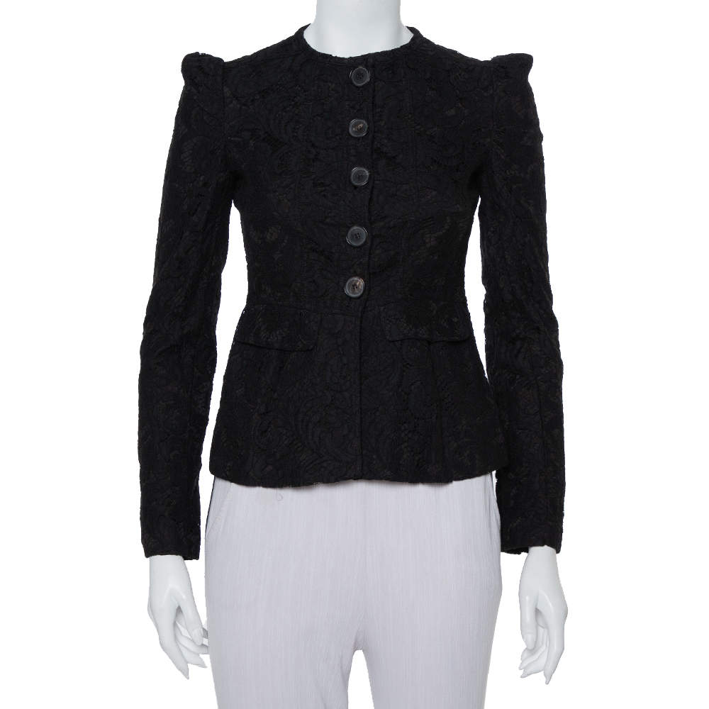 Burberry Black Lace Button Front Tailored Jacket S