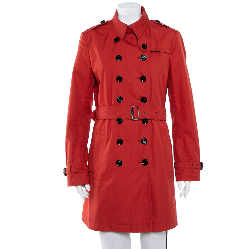 Burberry Brit Burnt Orange Cotton Double Breasted Trench Coat L ...