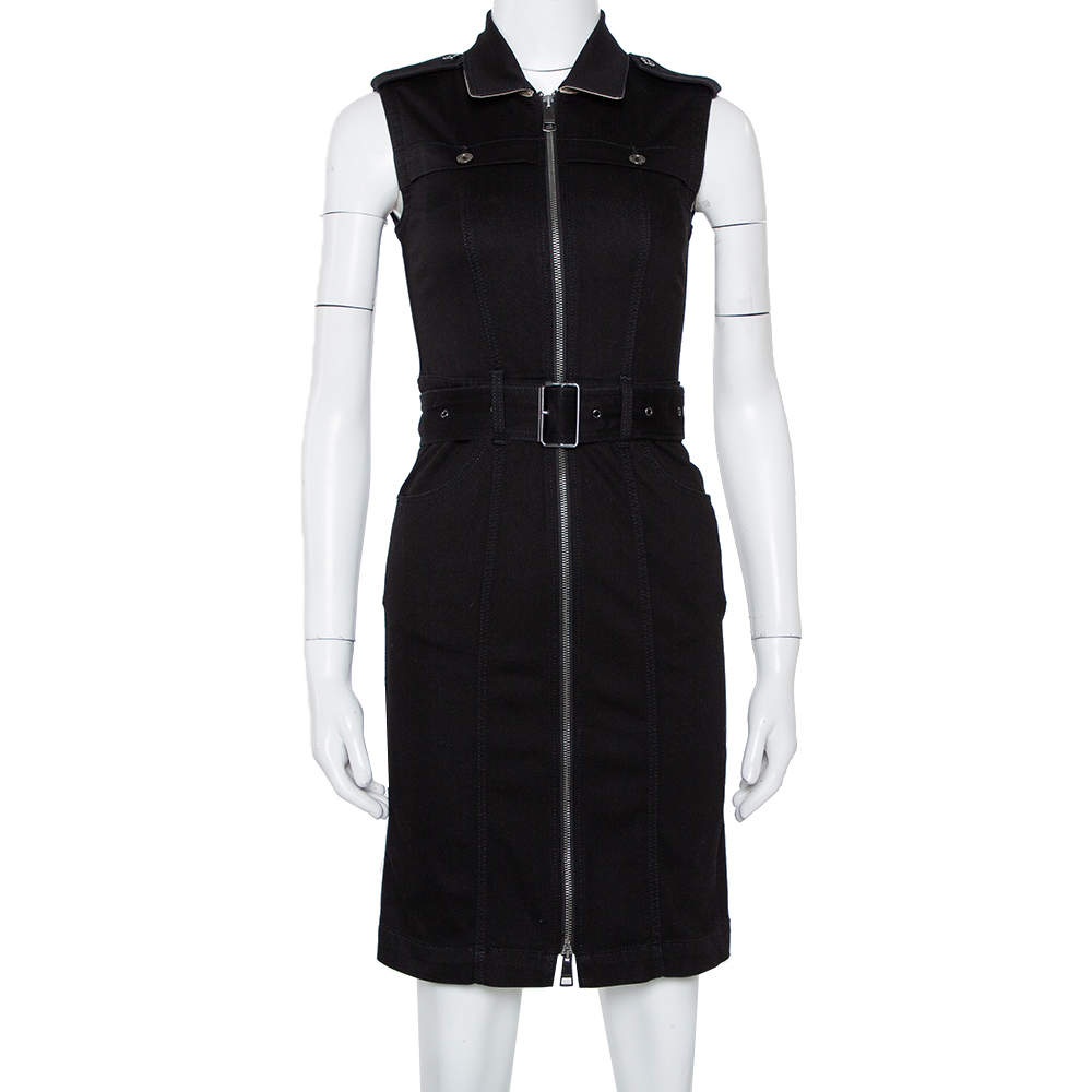 Burberry Brit Black Denim Belted Zipper Front Short Dress S