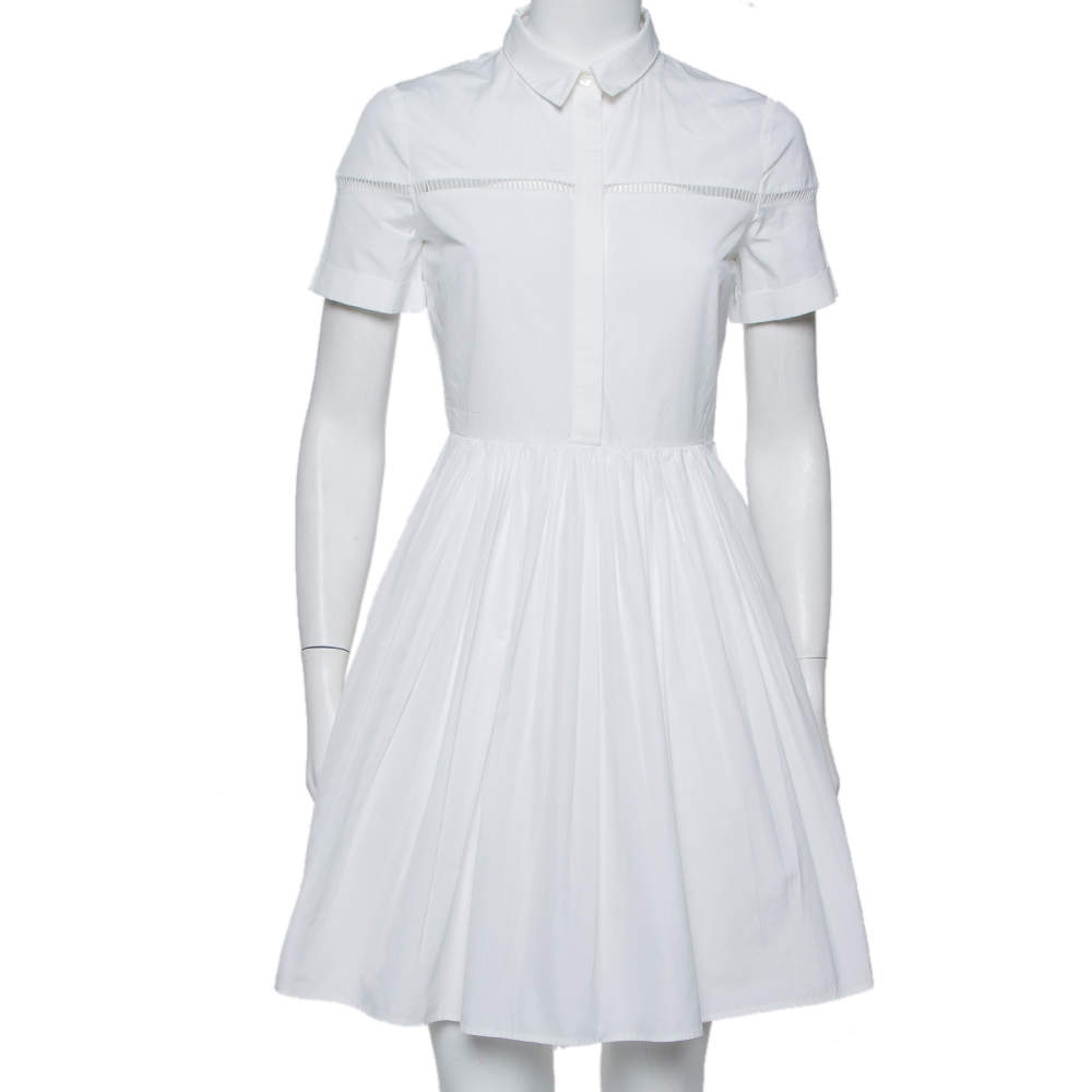 مملوكة مسبقًا Burberry White Cotton Collared Flared Mini Dress S