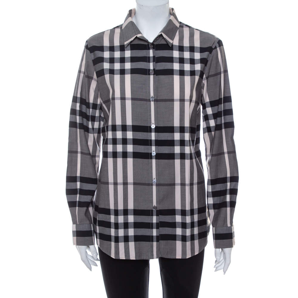 Pre Owned Burberry Monochrome Cotton House Checkered Button Front Shirt M