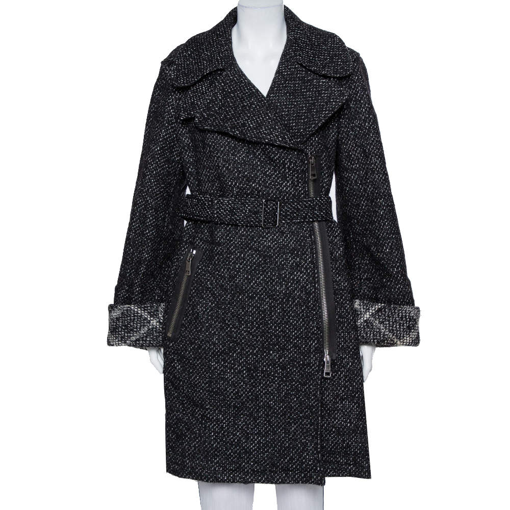 مملوكة مسبقًا Burberry Brit Black Tweed Zip Front Double Breasted Coat S