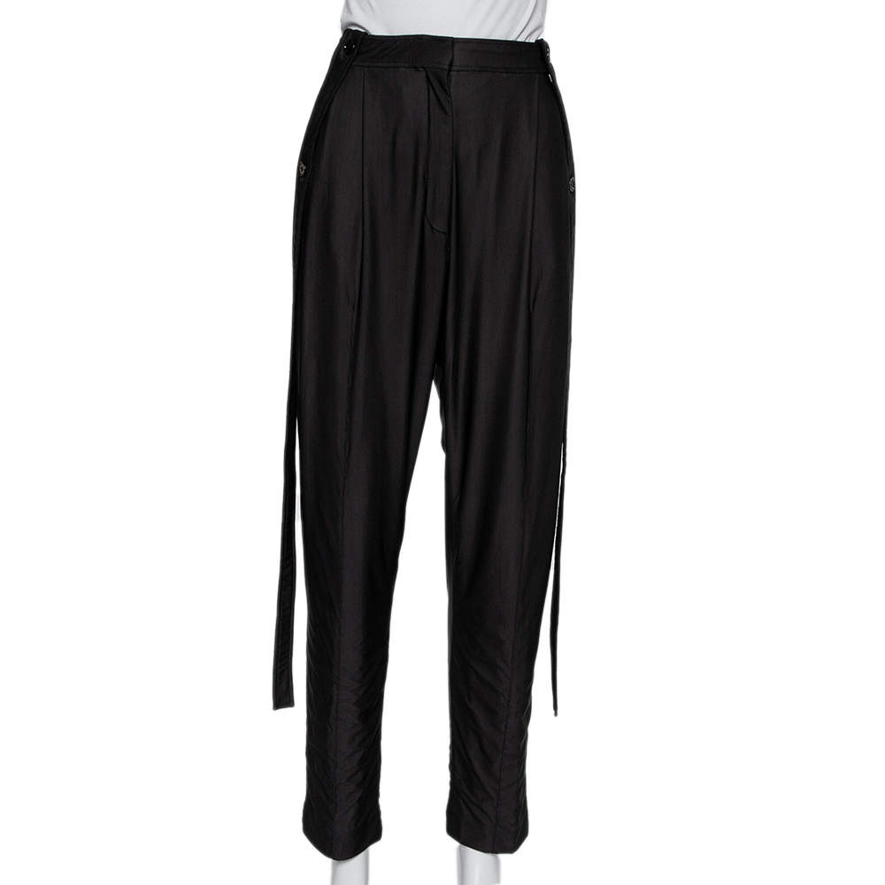 مملوكة مسبقًا Burberry Black Jersey Strap Detail Tailored Trousers M