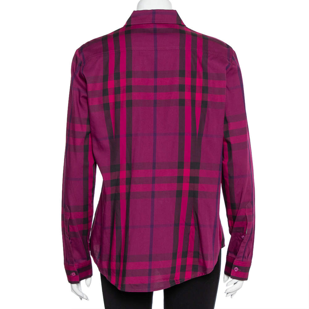 Burberry Brit Purple Checkered Cotton Button Front Shirt XL Burberry | TLC