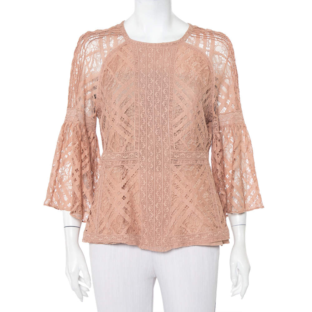 Burberry Light Pink Lace Panelled Top M Burberry | TLC