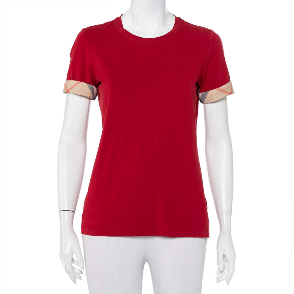Mobilisere torsdag chokerende Burberry Brit Red Cotton Check Sleeve Cuff Detail Crewneck T-Shirt M  Burberry | TLC