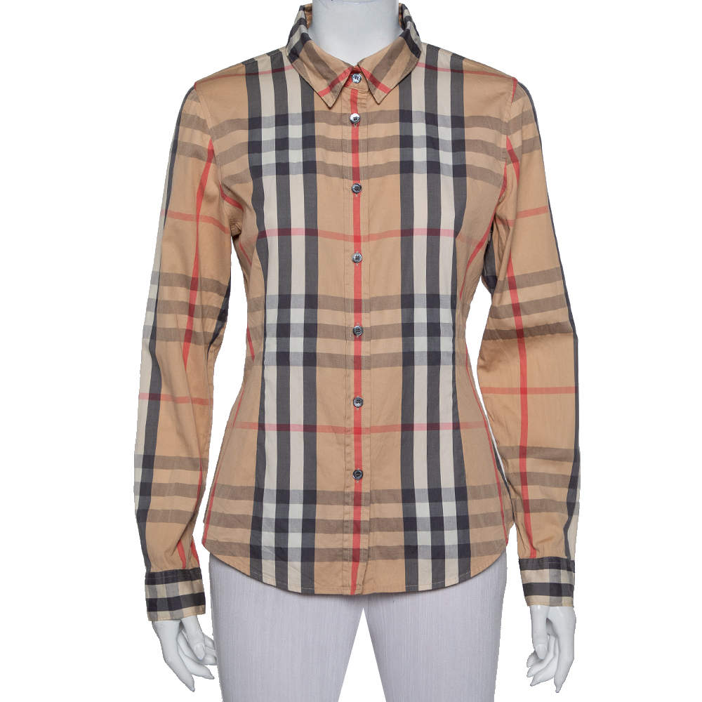 Pre Owned Burberry Beige Nova Check Cotton Button Front Shirt M