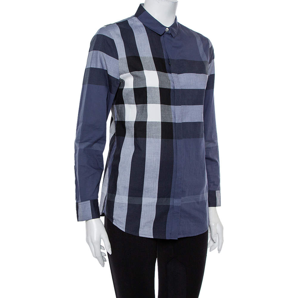 Burberry navy 2025 check shirt