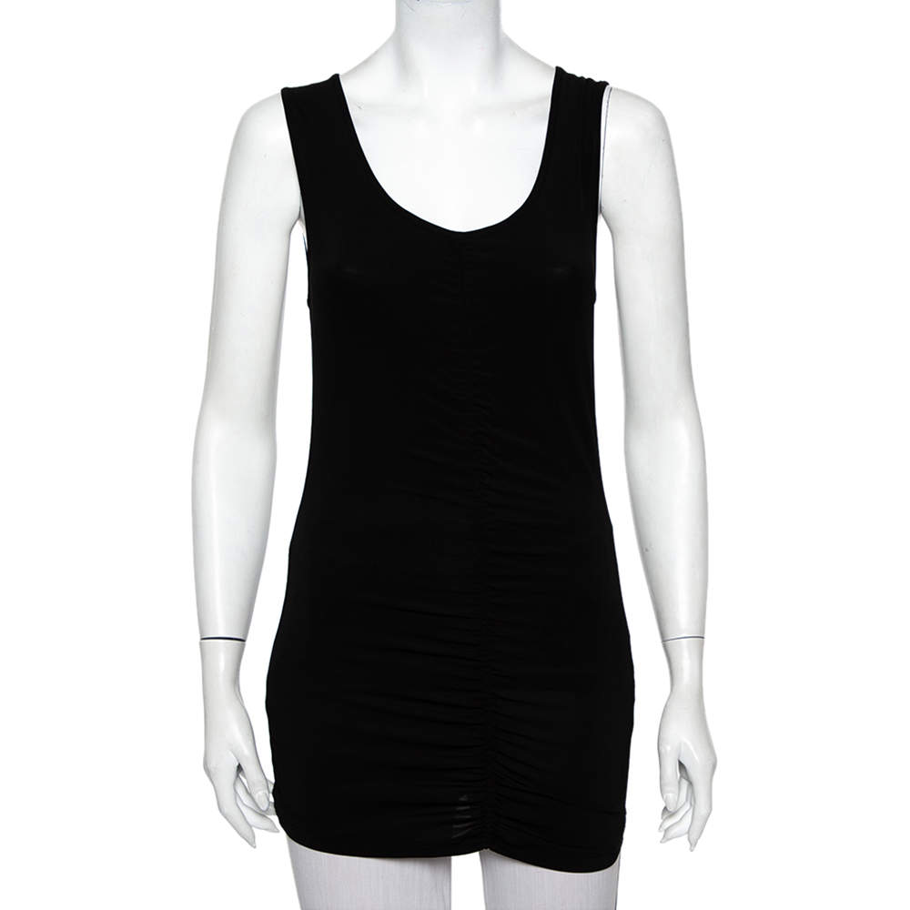 Pre Owned تي شيرت بربري جيرسيه أسود مزين مكشكش بلا أكمام مقاس وسط (ميديوم)