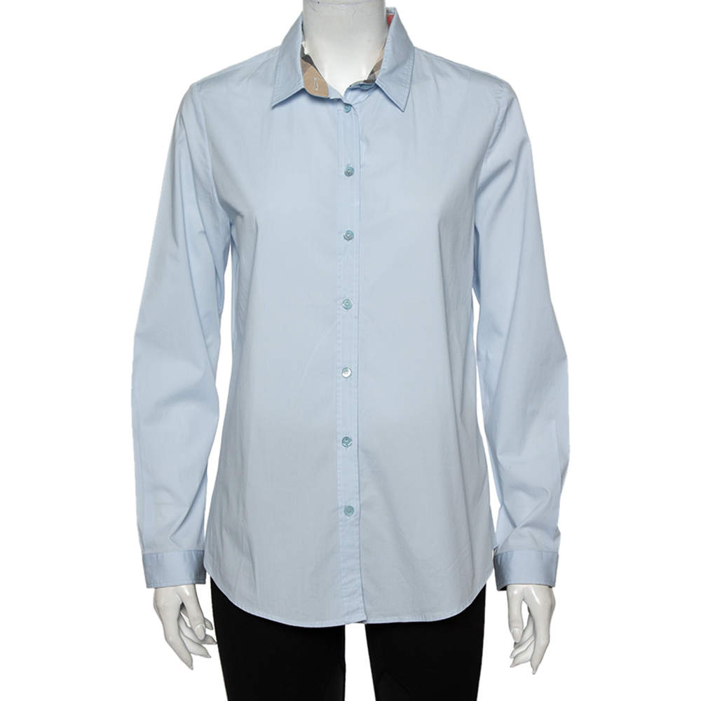مملوكة مسبقًا Burberry Brit Powder Blue Cotton Button Front Shirt L