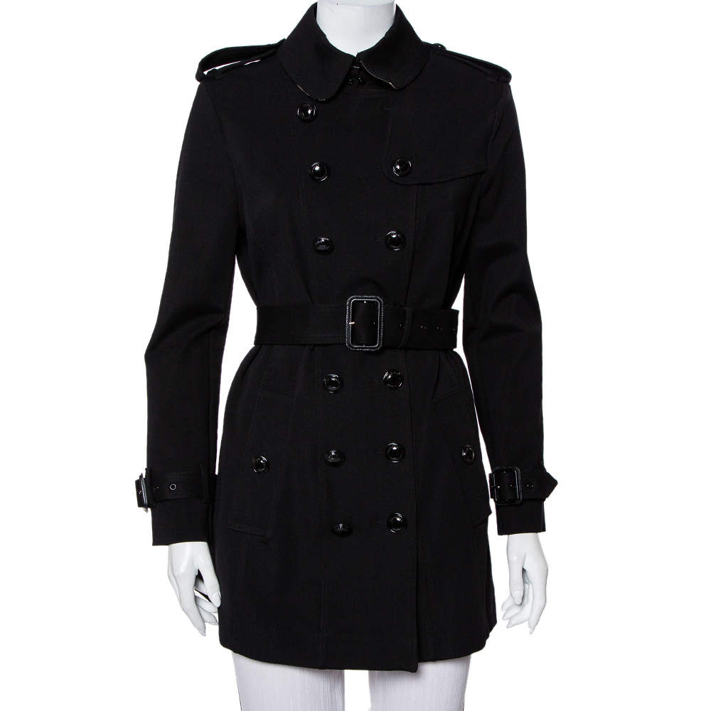 Pre Owned Burberry Black Knit Belted Trench Coat M