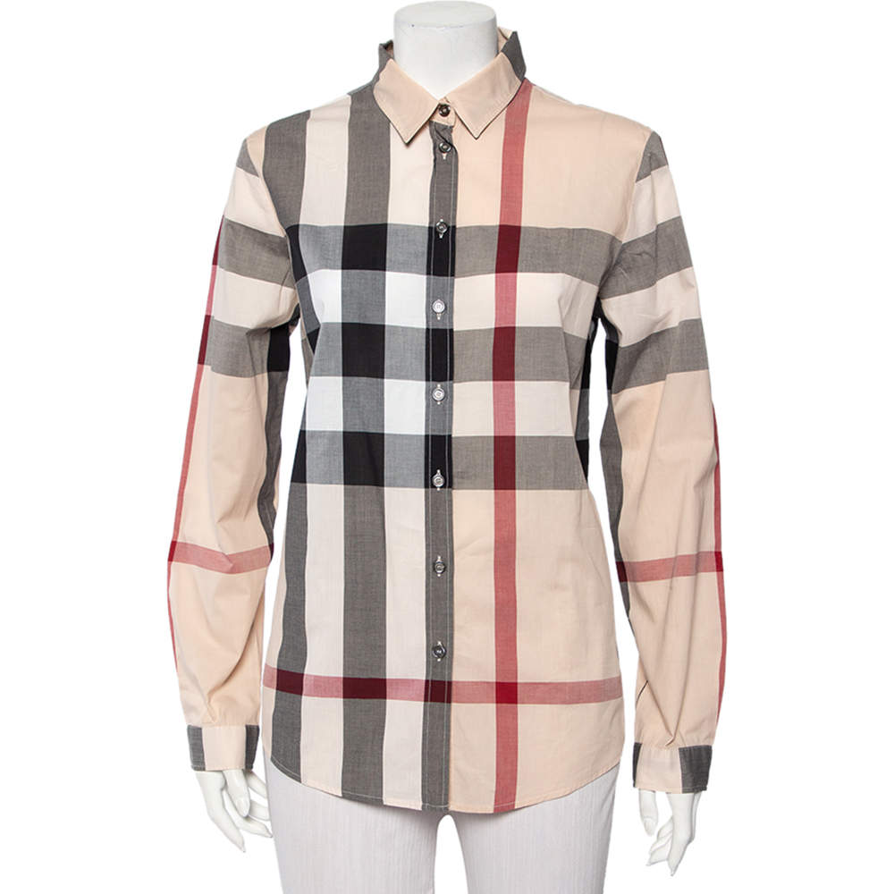 Pre Owned Burberry Brit Light Pink Giant Checkered Cotton Button Front Shirt M
