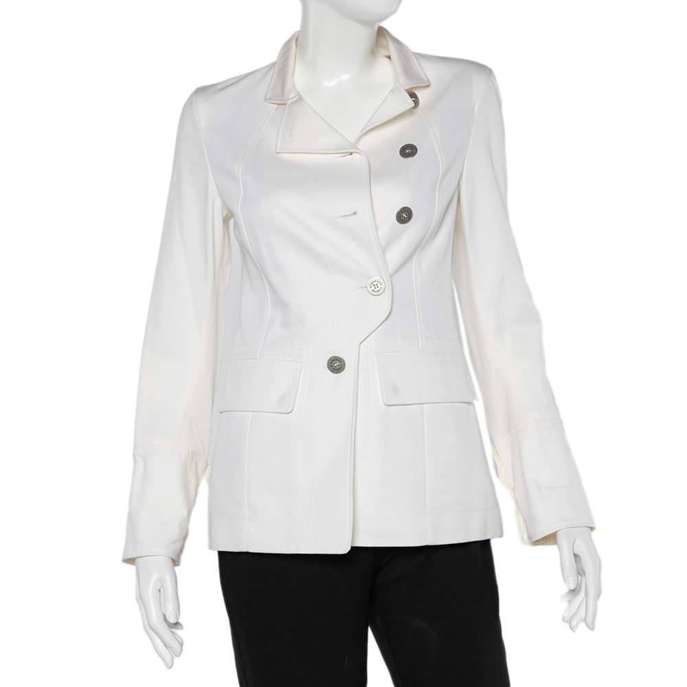 مملوكة مسبقًا Burberry Off-White Cotton Button Front Jacket S