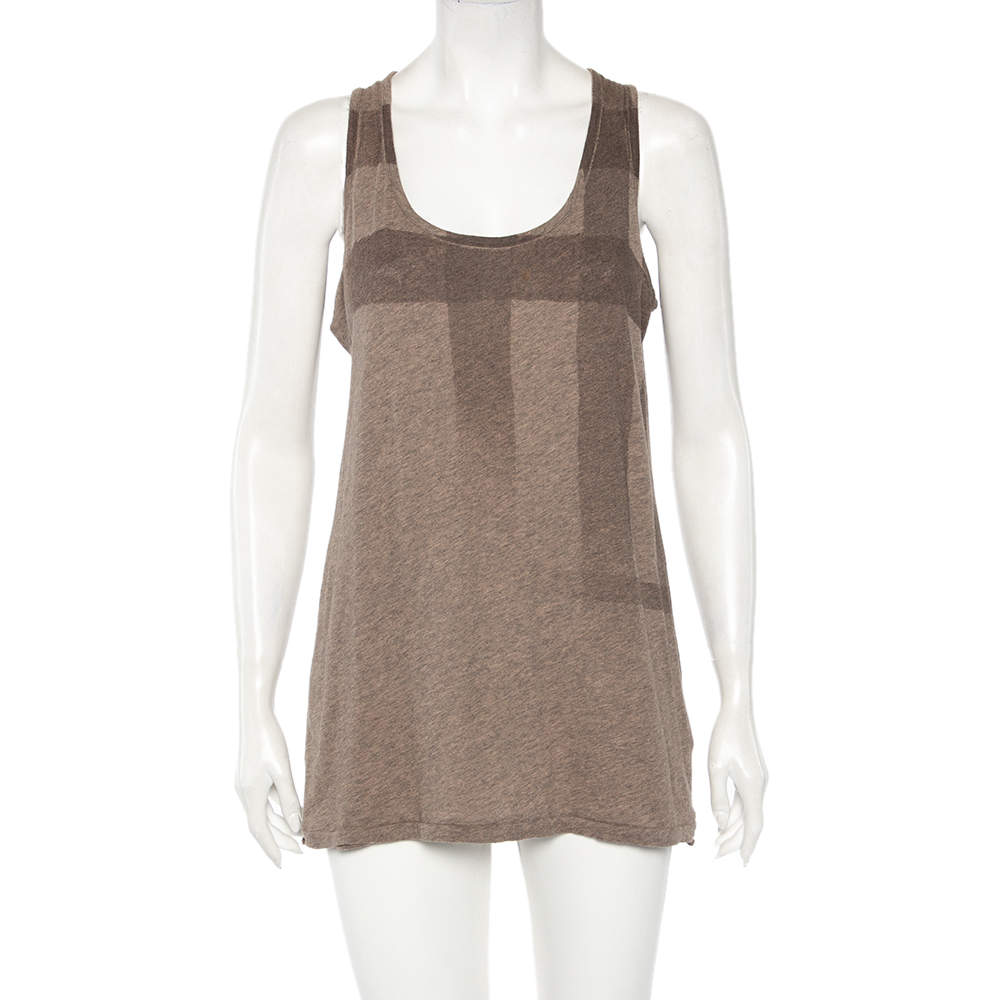 مملوكة مسبقًا Burberry Brit Taupe Checkered Knit Sleeveless Top M