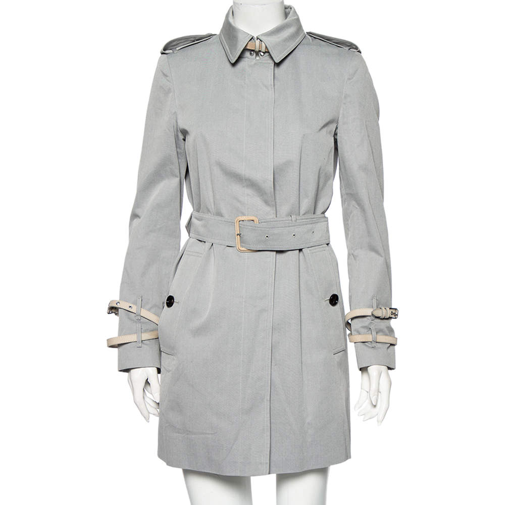 مملوكة مسبقًا Burberry Grey Cotton Rochester Belted Trench Coat M