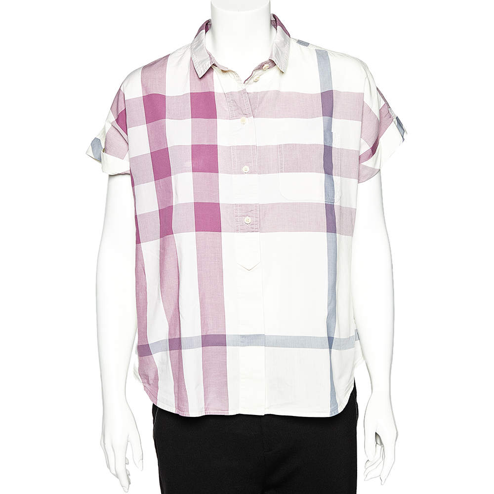 Pre Owned Burberry Brit Pink Exploded Check Cotton Button Front Shirt M