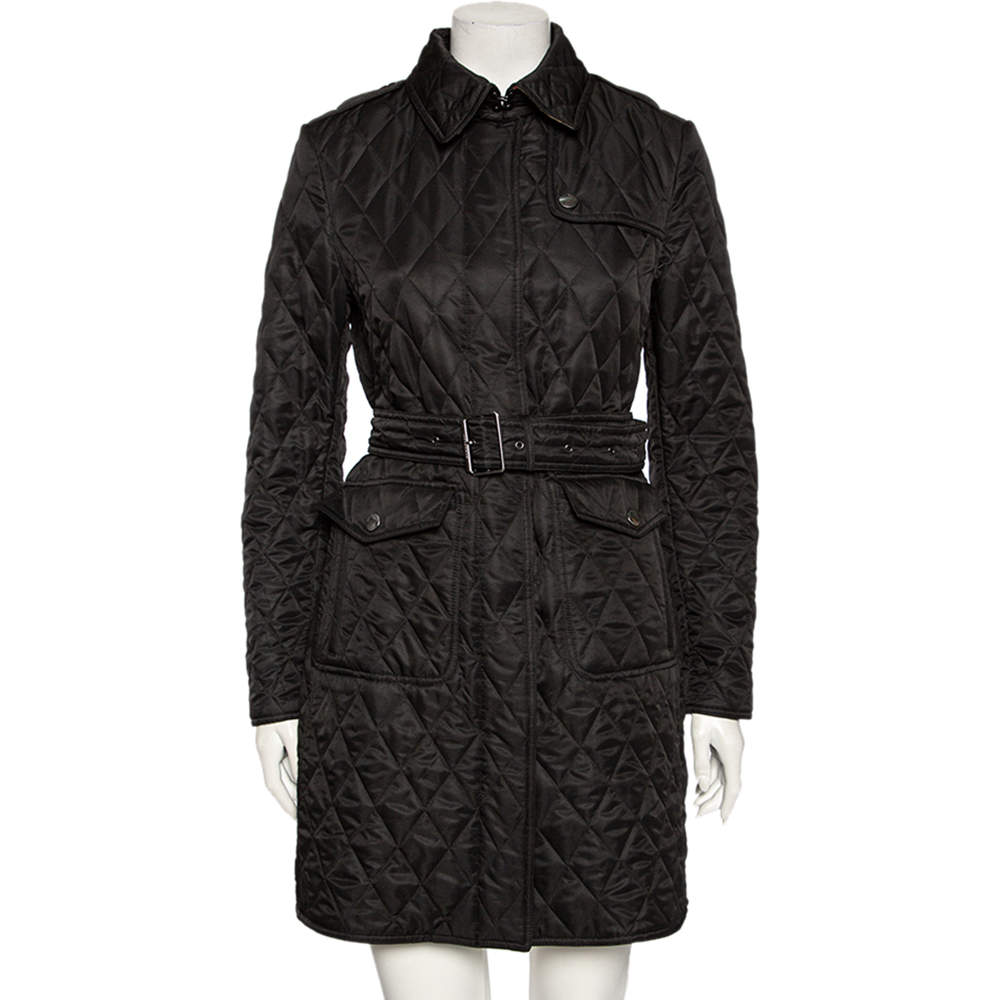 مملوكة مسبقًا Burberry Brit Black Diamond Quilted Belted Jacket M
