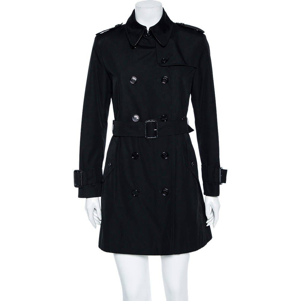 Pre Owned Burberry Black Cotton Double Breasted Belted Trench Coat M