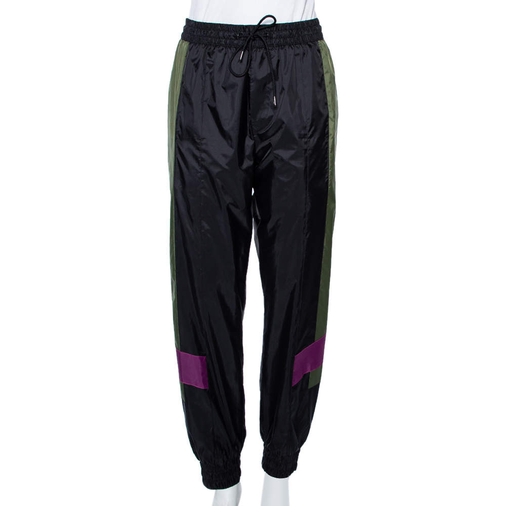 مملوكة مسبقًا بنطلون رياضي بربري صناعي أسود قصات متباينة تفاصيل حواف شعار الماركة مقاس صغير - سمول 