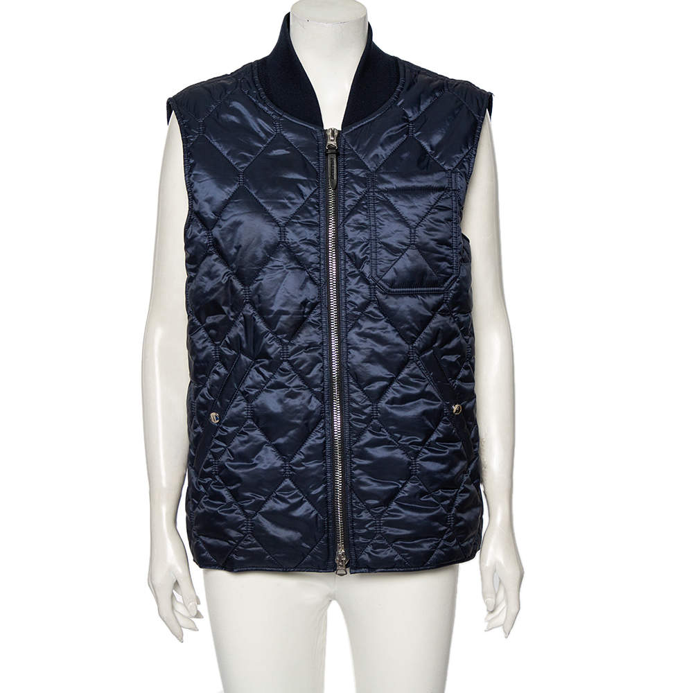 Pre Owned فيست بربري تريكو مضلع خامة صناعية أزرق كحلي بياقة مزينة مقاس كبير جدًا - إكس لارج