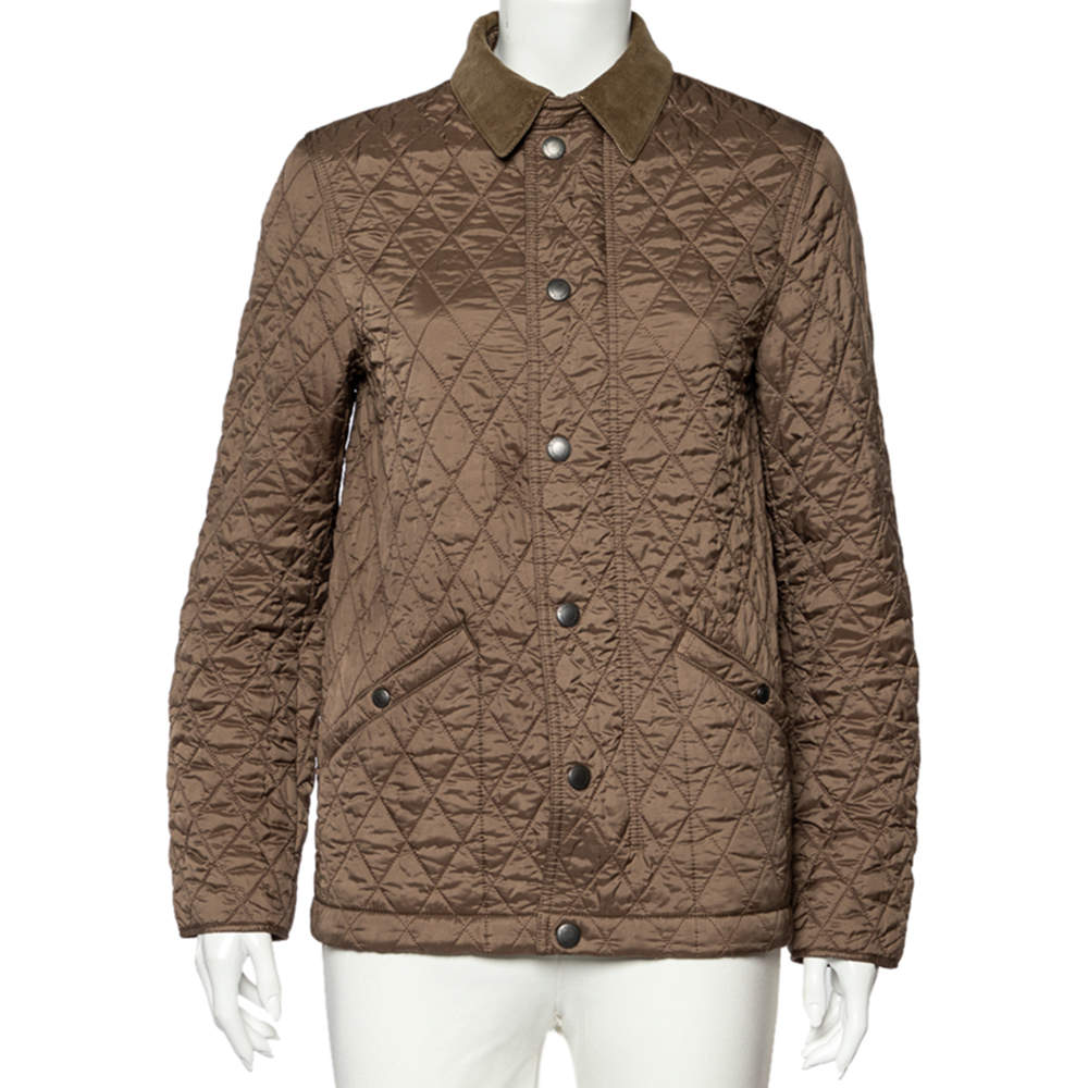 Burberry Brit Brown Quilted Synthetic Zip Front Jacket XS