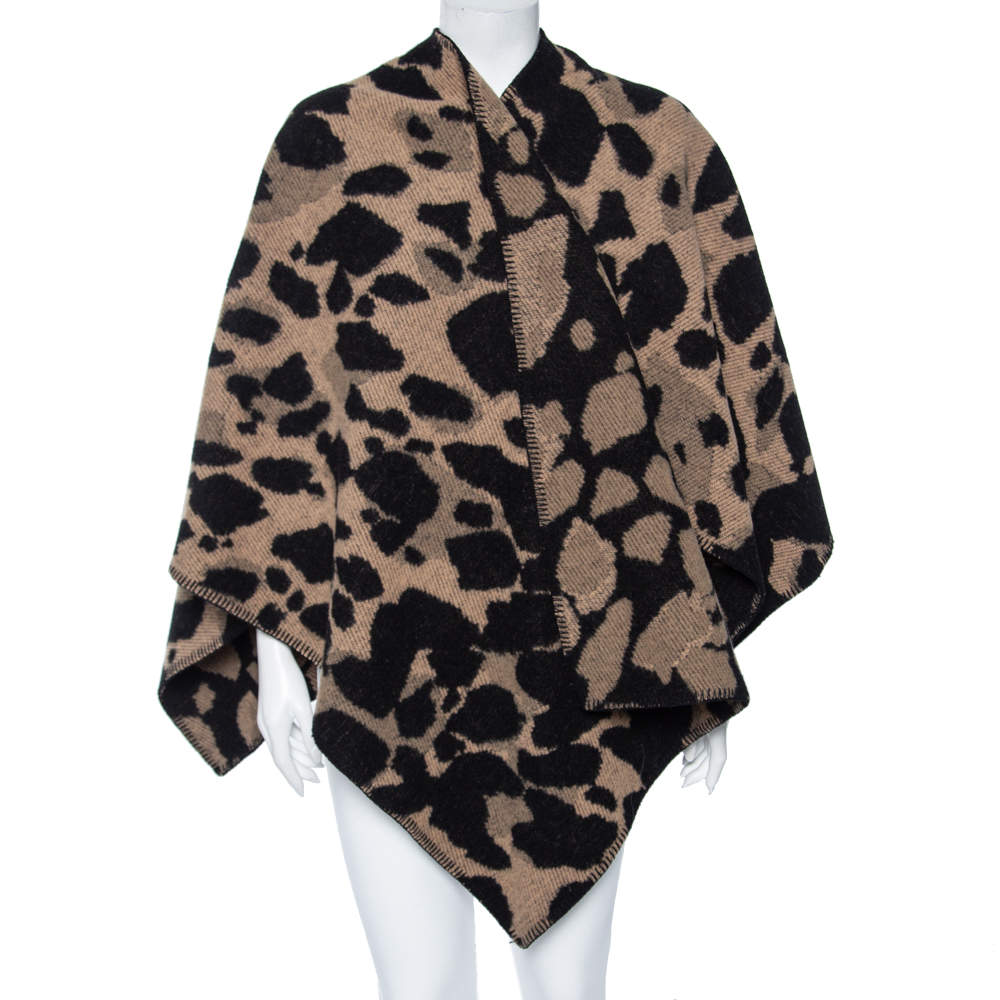مملوكة مسبقًا Burberry Camel Brown & Black Wool Whipstitch Trimmed Cape One Size 