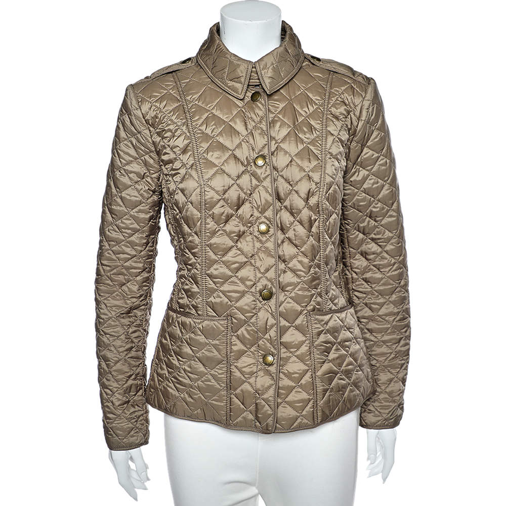 Pre Owned Burberry Brit Taupe Quilted Synthetic Button Front Jacket M