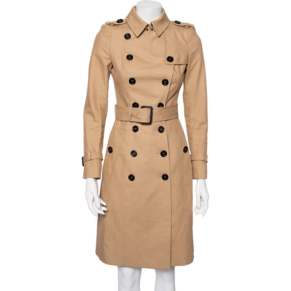 Pre Owned Burberry Prorsum Beige Cotton Double Breasted Belted Trench Coat S