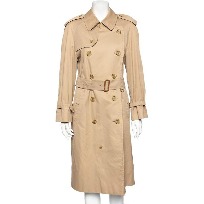Burberry Beige Cotton Double Breasted Belted Trench Coat L