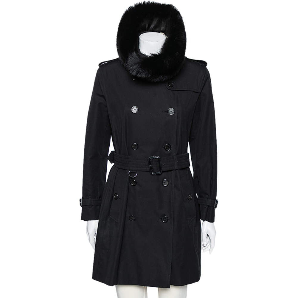 مملوكة مسبقًا Burberry Black Cotton Double Breasted Belted Trench Coat L 