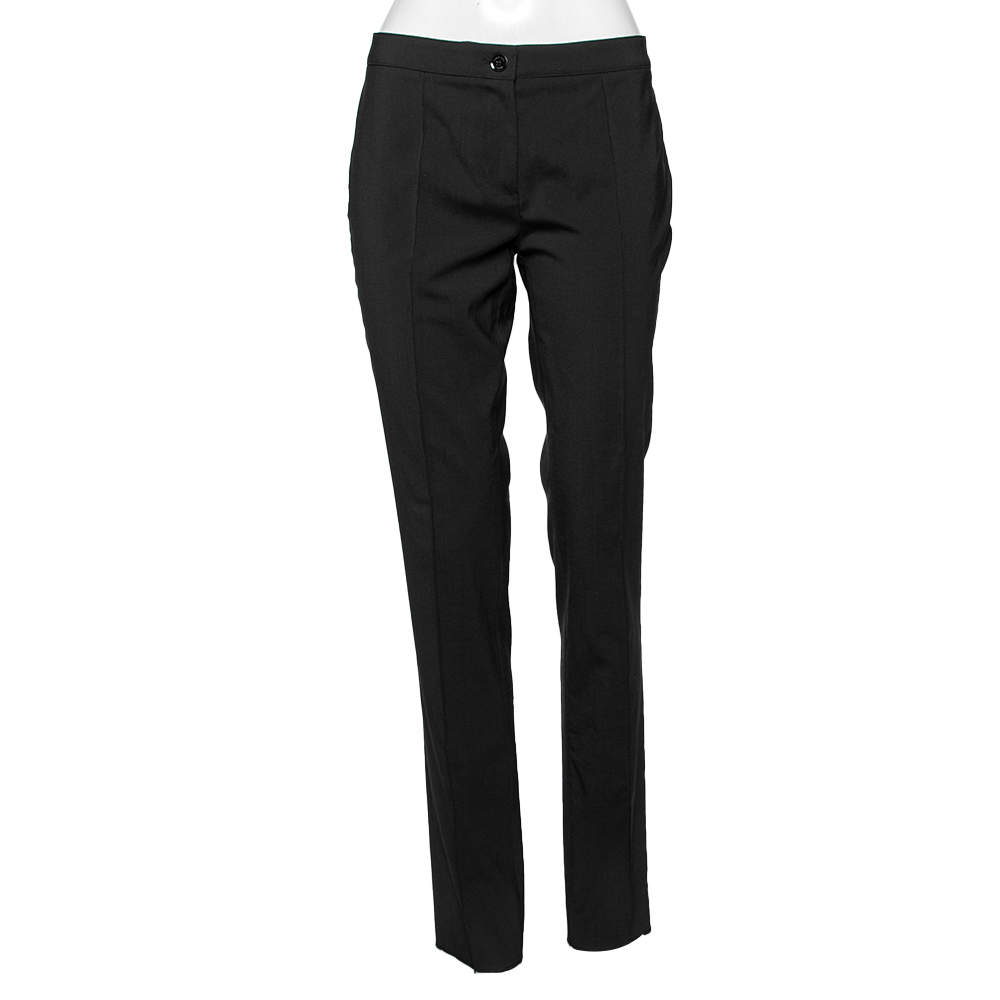 Pre Owned بنطلون بربري صوف أسود بقصة عادية مقاس صغير - سمول