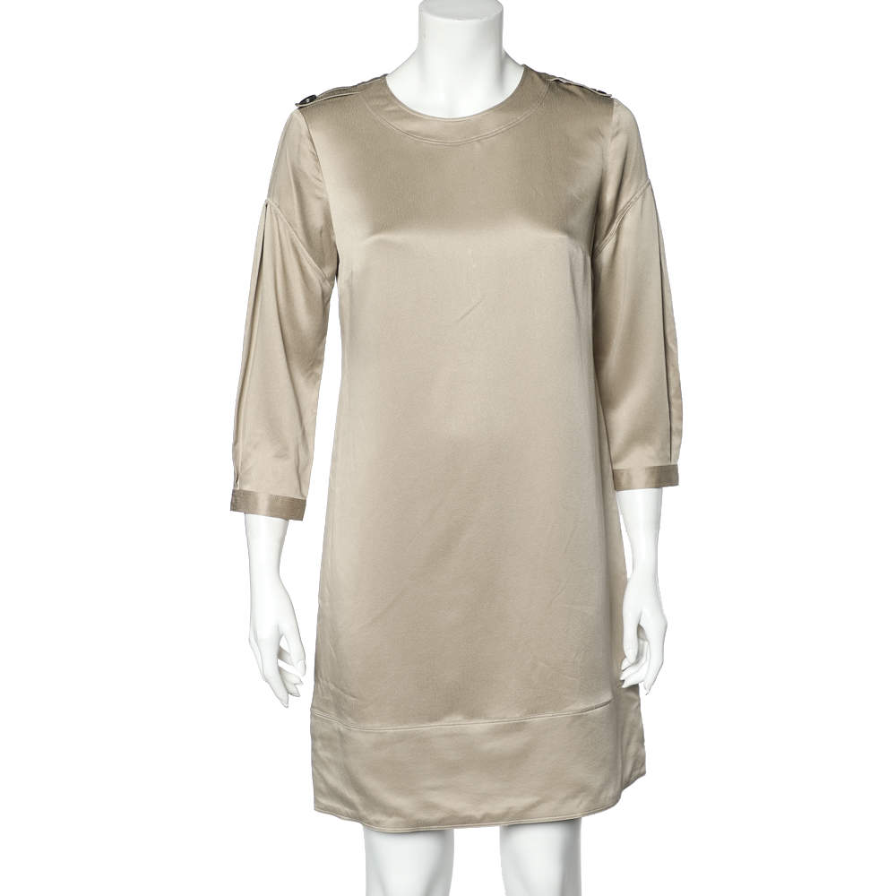Pre Owned Burberry Beige Silk Shift Dress M