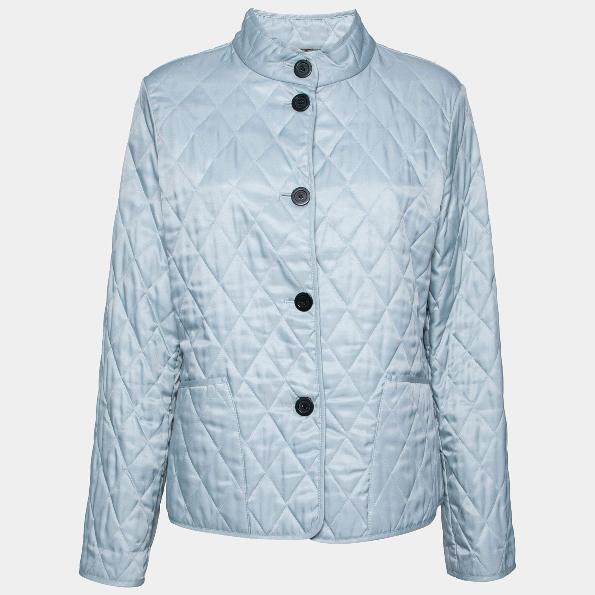 مملوكة مسبقًا Burberry Blue Quilted Synthetic Button Front Jacket M