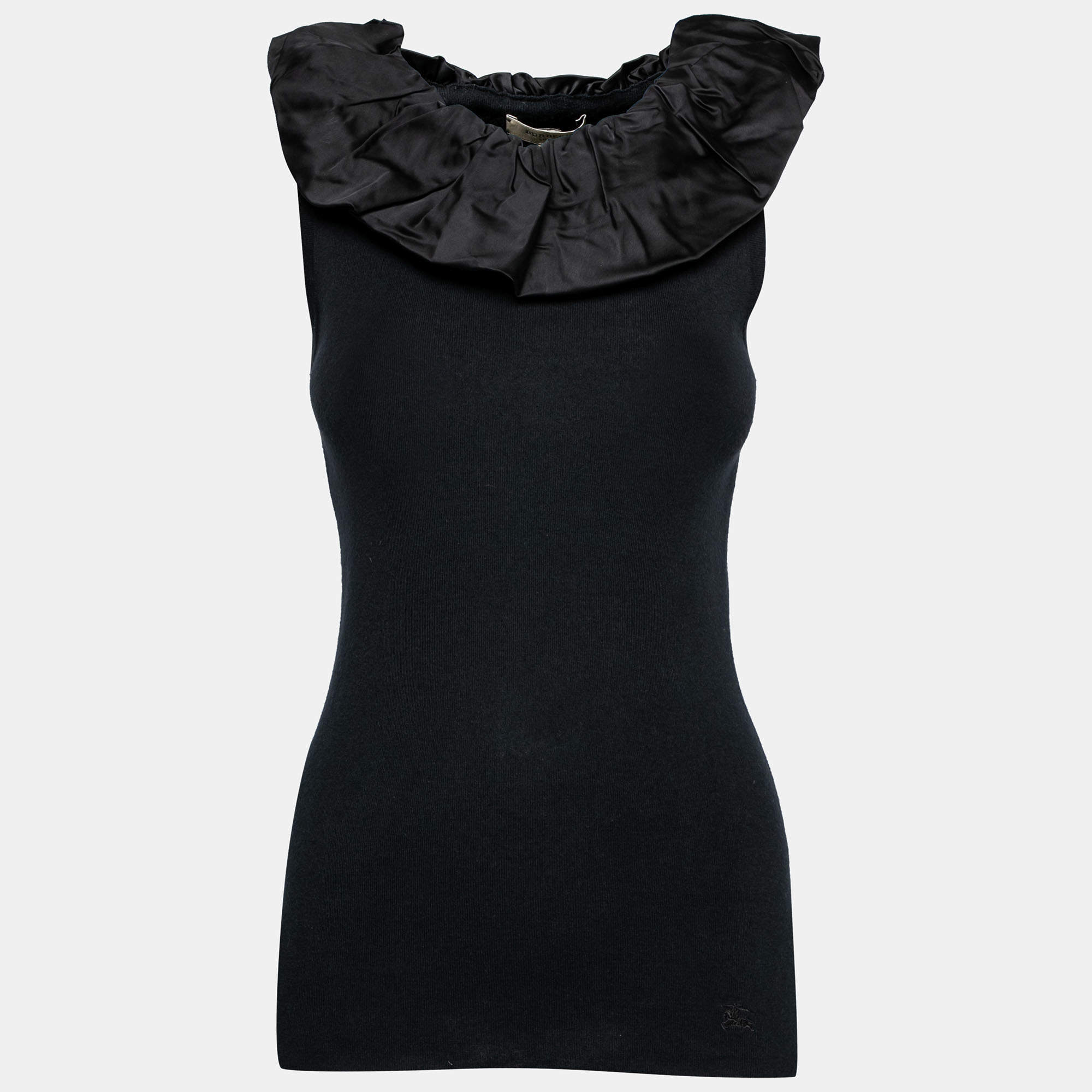 Pre Owned Burberry Black Knit & Satin Trimmed Sleeveless Top S